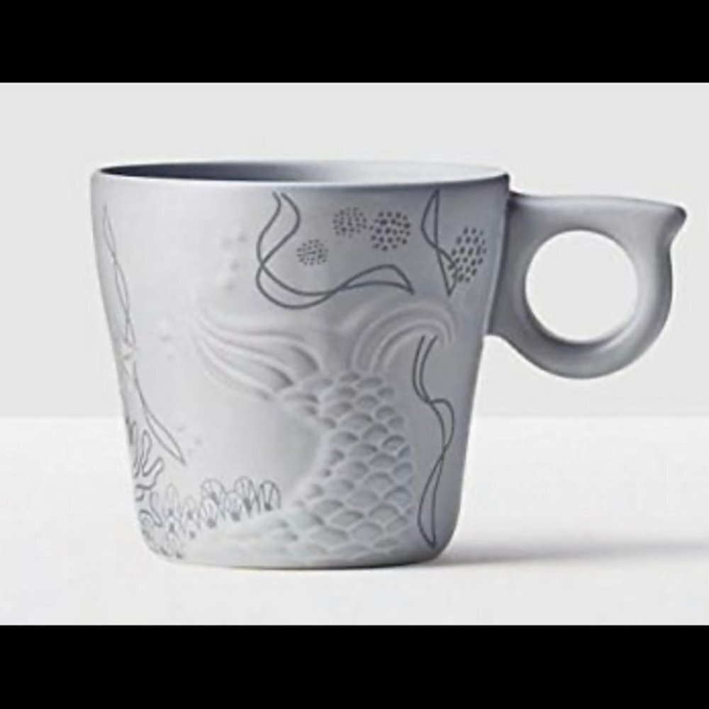 STARBUCKS 2016 Gray Coffee Cup 12 oz Embossed Mermaid Siren Tail Anniversary Mug